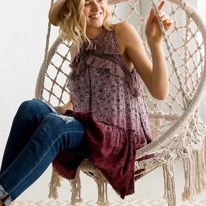 NWT Gimmicks High Neck Pierced Purple Dip-Dyed Floral Tunic Tank size large